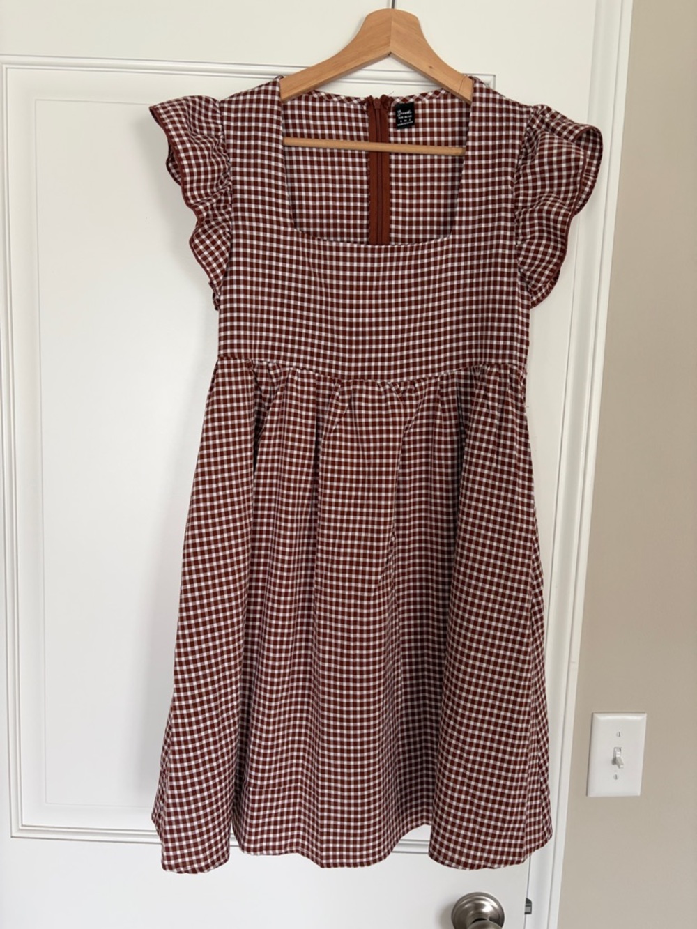 Square Neck Mini Dress in Rust Gingham